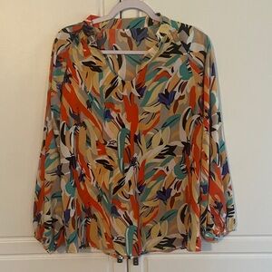 Womens Multicolor Abstract Print V-Neck Blouse